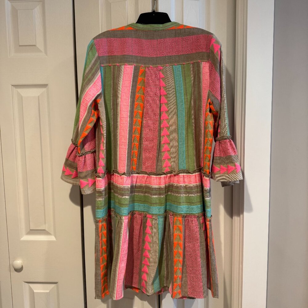 APNY Mixed Print Tiered Cotton Tunic Dress in Pink Multi Size M - Picture 14 of 14